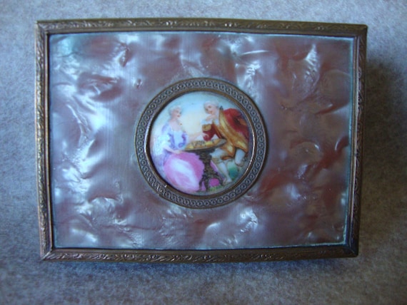 Fragonard Porcelain Cabochon Trinket Box Porcelain