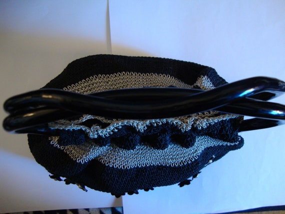 Vintage Handbag, Black & Silver Crochet - image 3