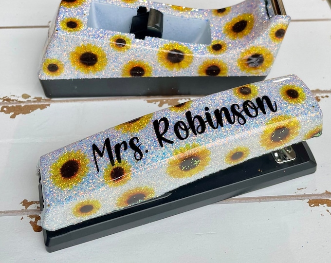 Glitter Sunflower Stapler and Tape Dispenser Set - Etsy