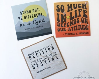 Set of 5 — Re-Usable LDS Quote Stickers for mirrors and widows— Double-sided, Gift for YW, Missionary, YM , Primary, or Relief Society