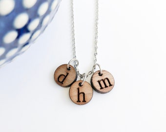 Wood Initial Necklace Pendant, Stainless Steel, Wood Necklace, Wood Pendant, Initial Necklace, Custom Gift,  letter necklace,