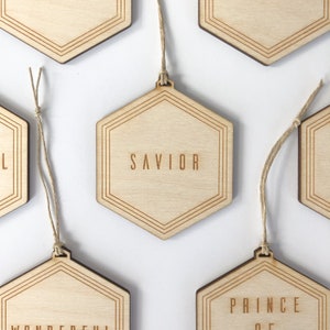 Set of 12 - Modern Names of Christ Ornament | Christmas Ornament | Wood | Tree Decoration | Christ | Minimalist | Modern | Natural