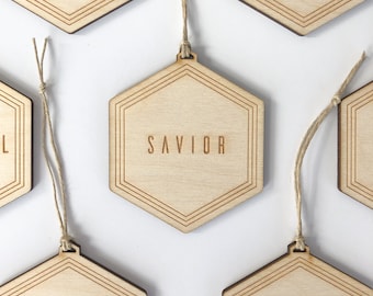 Set of 12 - Modern Names of Christ Ornament | Christmas Ornament | Wood | Tree Decoration | Christ | Minimalist | Modern | Natural