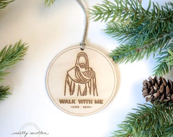 Walk With Me Ornaments (Set of 5) – 2026 LDS Youth Theme | Hand-Drawn Christ Christmas Ornament | Christian Gift | Wood Ornament