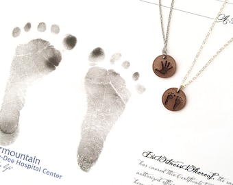 Wood Actual Print Necklace, Footprints, Hand prints, Baby, Stillborn, Footprint Necklaces, Hand Print Necklaces, Miscarriage , New mom gift