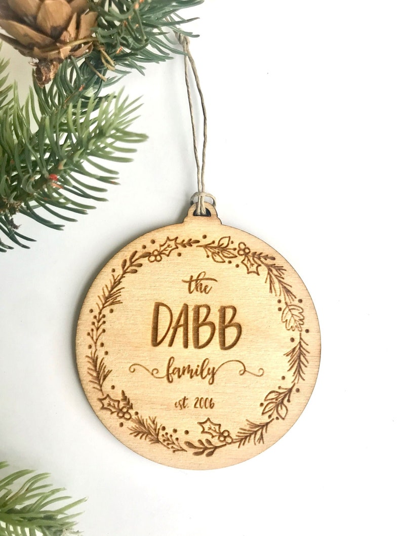 Custom Family Christmas Ornament, Last Name, Anniversary Ornament, Married, Wedding Ornament, Custom, Wood, Newlywed Ornament, Established