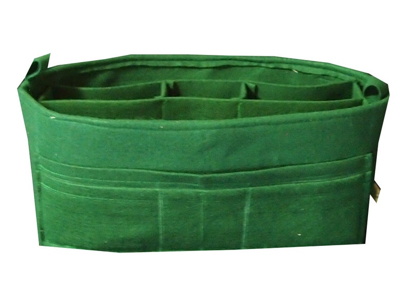 LV purse insert Protector 16l x 6h x 3.5d ...14 Pockets. All In Purse Organizer Insert bottom shaper.. Green Felt insert