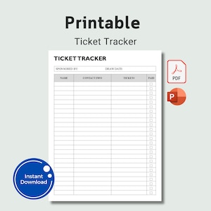 Tickettracker Afdrukbare loterij Ticketorganisator Fundraiser Evenement Ticketverkooptracker Ticketrecord Prijsdistributielogboek Tekeningstrookje