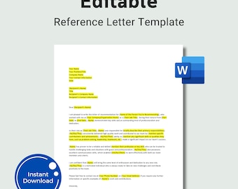 Reference Letter Template Employee Reference Letter Word Template Printable Letter of Recommendation Editable Reference Letter Template