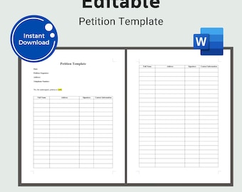 Editable Petition Template,  Printable Support Petition Template, Editable Word Petition Form, Signature Sheet, Community Petition Letter