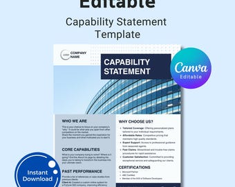 Editable Capability Statement Template Canva, Corporate Flyer, Editable Business Capability Statement, Company Overview Flyer Template