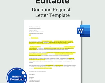 Editable Donation Request Letter Template, Donation Letter Template, Donation Template, Sponsorship Letter, Fundraising Letter Charity