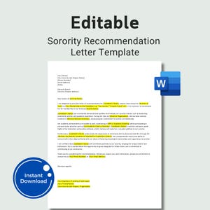 Plantilla de carta de recomendación de hermandad editable, carta de recomendación de hermandad, carta de recomendación de hermandad Carta de hermandad