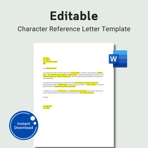 Bearbeitbare Zeichen-Referenzbriefvorlage, Zeichen-Referenzvorlage, Word-Vorlage, Persönliche Referenzbriefvorlage Empfehlung