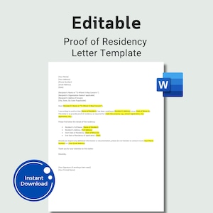 Carta de comprobante de domicilio editable, carta de residencia, carta de comprobante de domicilio, plantilla de comprobante de domicilio Carta de verificación de domicilio