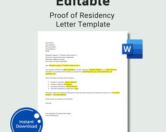 Editable proof of residency letter, letter of residency, proof of address letter, proof of address template Verification address Letter