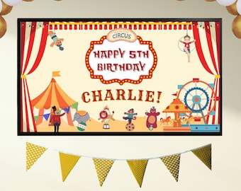 TV Kid Birthday Banner Circus Carnival Kid Cute Banner Editable Canva Birthday Party Decoration Kids TV Screen Backdrop TV Screen Banner