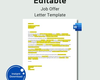 Job Offer Letter Template  Editable Employment Offer Letter  Hiring HR Template  Employee Offer Letter Word Document  Instant Download