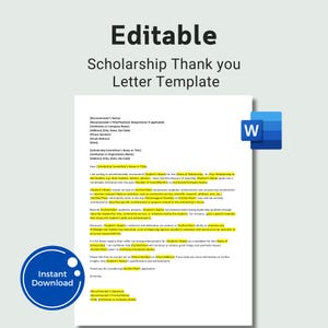Carta de agradecimiento por beca editable, carta de agradecimiento por beca, carta de agradecimiento a un estudiante, carta académica de agradecimiento por beca