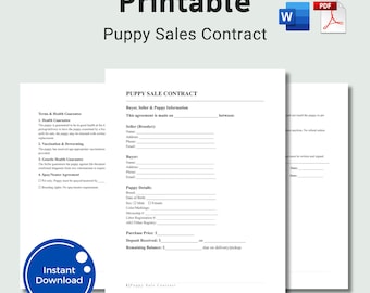Printable Puppy Sale Contract Puppy Deposit Contract Editable Dog Sale Contract Pet Purchase Agreement Dog Breeder Contract Word Templates