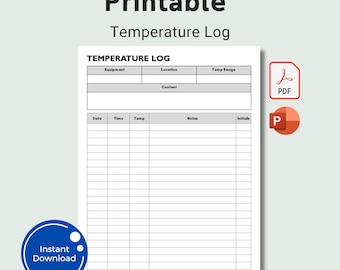 Temperature log Fridge Temperature Recorder Refrigerator Log Template Temperature Log Sheet PDF Download