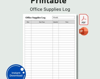 Printable Office Supplies Log: Inventory Checklist (PDF, JPEG, PPT)