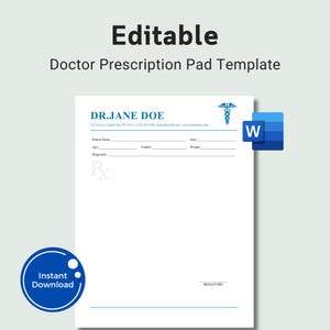 Editable Doctor Prescription Pad Template: Medical RX Form (Digital Download)