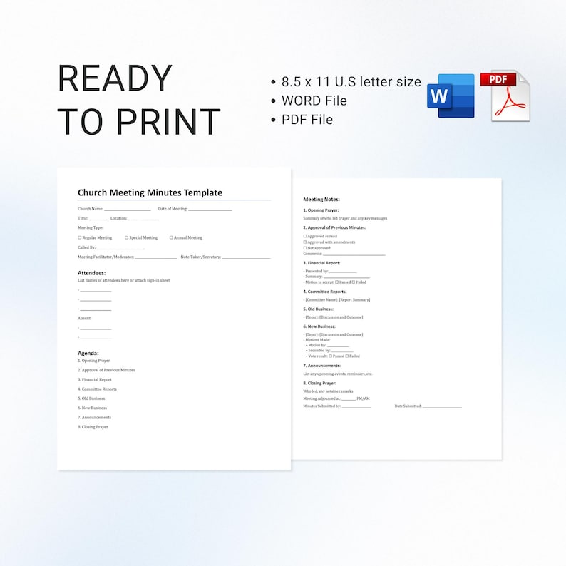 Editable Church Meeting Minutes Template: Instant Download - Etsy