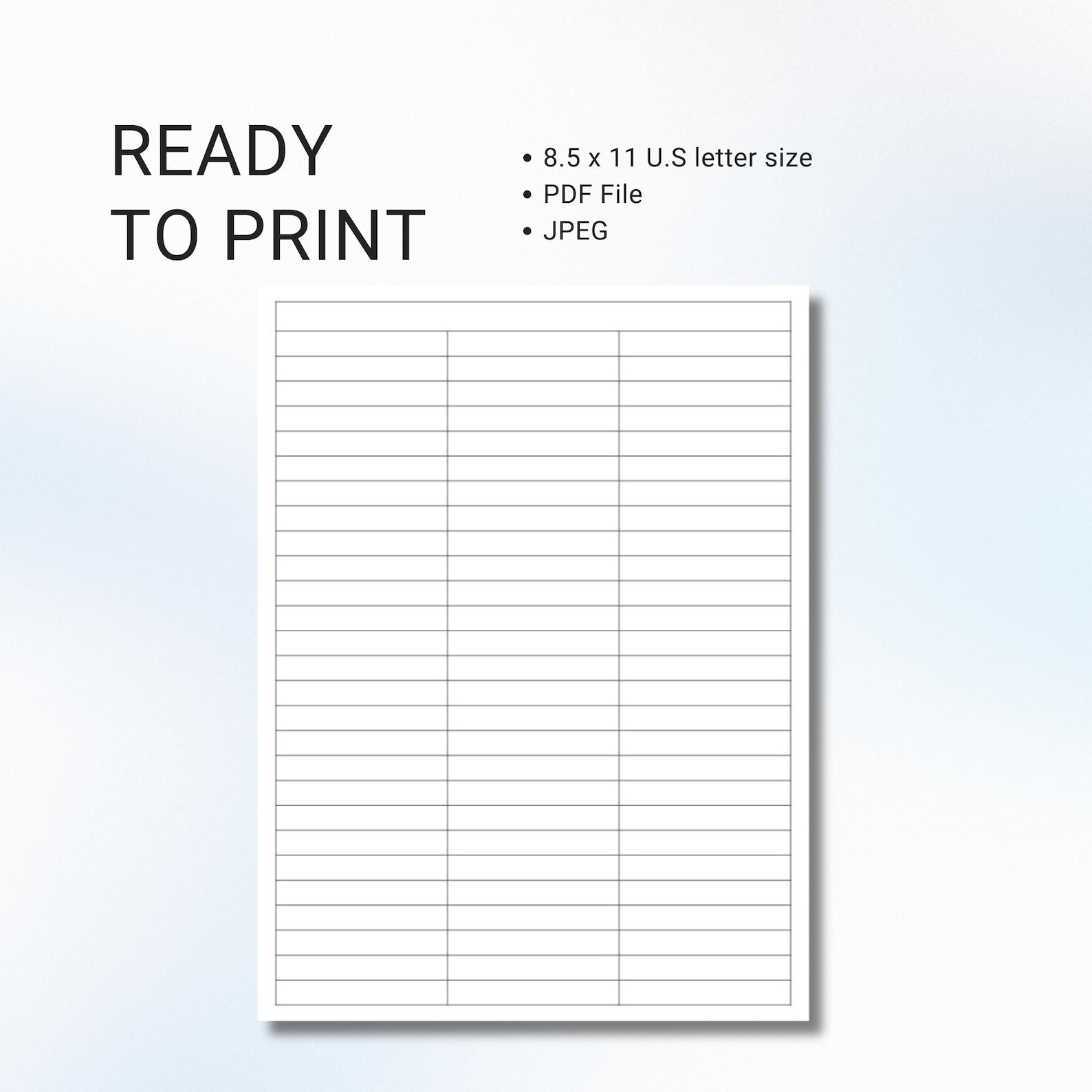 Printable 3-column Blank Chart: Text Input PDF Template (US Letter) - Etsy