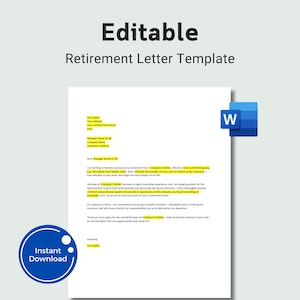 Modello di lettera di pensionamento modificabile Lettera di pensionamento Lettera di pensionamento al datore di lavoro Modello di lettera di annuncio di pensionamento Word Doc