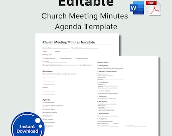 Editable Church Meeting Minutes Template: Instant Download