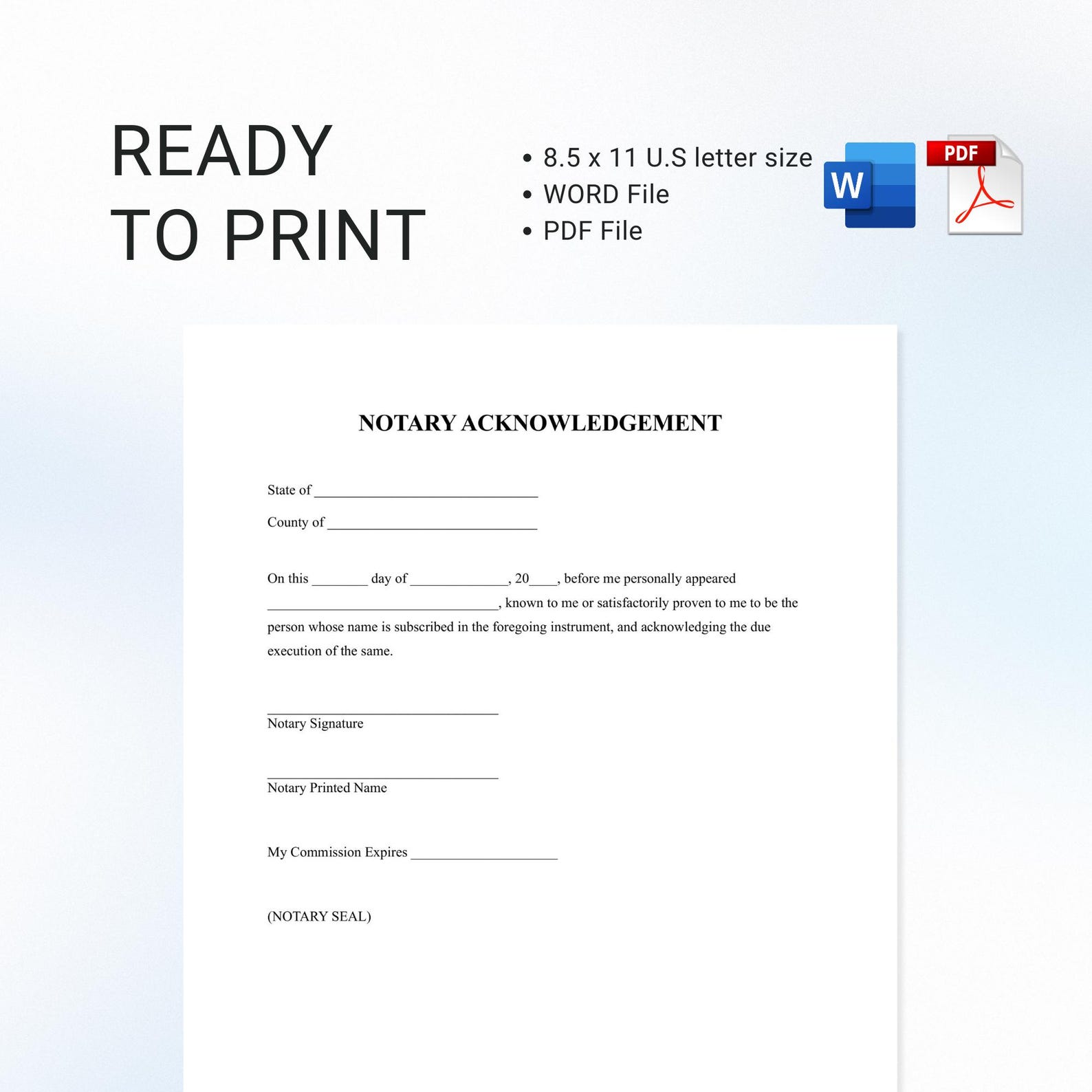 Editable Notary Acknowledgment Form: Printable Legal Document ...