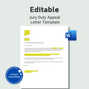 Editable Jury Duty Appeal Letter Template, Jury Duty Appeal Letter, Jury Duty, Appeal Letter, Simple Letter, Word Letter