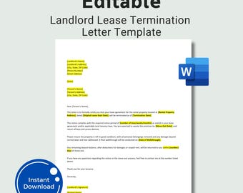 Editable Landlord Lease Termination Letter Template (Word, Instant Download)