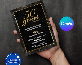 Black and Gold Business Anniversary Invitation Template: Corporate Dinner Party (Digital Download)