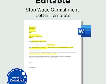 Editable Stop Wage Garnishment Letter Template, Wage Garnishment Letter, Stop Wage Garnishment Letter, Word Template