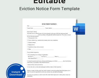 Editable Eviction Notice Form, Editable Eviction Notice, Eviction letter template, Notice to Vacate, Word, PDF