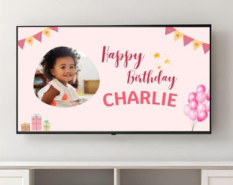 Personalized TV Birthday Banner, Editable Party Decor (Canva Template)