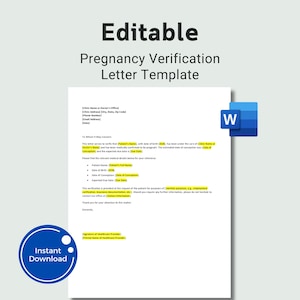 Modello di lettera di verifica della gravidanza modificabile, lettera di conferma della gravidanza, lettera di verifica della gravidanza di prova della gravidanza