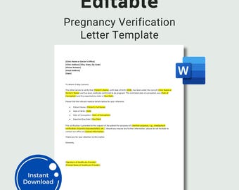 Editable pregnancy verification letter template, letter of confirmation of pregnancy, pregnancy verification letter of proof of pregnancy