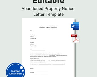Editable Abandoned Property Notice Letter, Tenant Abandonment Notice Template, Landlord Letter Rental Property Form, Letter to Tenant Word