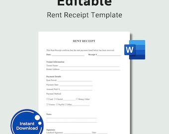 Editable Rect Receipt Template Landlord Tenant Receipt Rent Payment Receipt PDF Word
