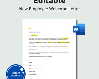 Editable New Employee Welcome Letter Template, Word Template, HR Onboarding Letter Template, Simple Letter new hire letter