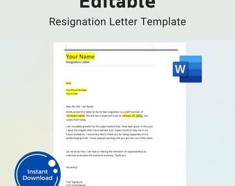 Simple Resignation Letter Template, Resignation Letter, Resignation Template, Resignation Letter Template, Word Template, Simple Letter