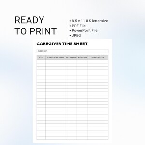 Printable Caregiver Timesheet: Home Health Care Hour Tracker, Caregiver ...