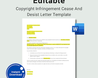 Editable Copyright Infringement Cease and Desist Letter Template (Word)
