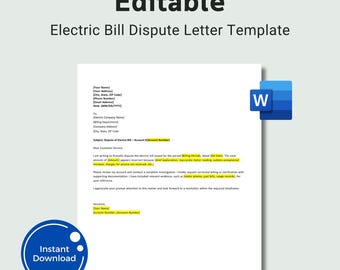 Editable Electric Bill Dispute Letter Template, Utility Bill Error Complaint Form, Overcharge Complaint note, billing issue letter