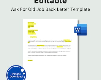 Rehire Request Letter Template Request Letter, Editable Template, Simple Letter, Word Letter