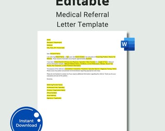 Medical Referral Letter Template  Editable Patient Referral Letter  Physician Doctor Referral Form  Microsoft Word  Instant Download