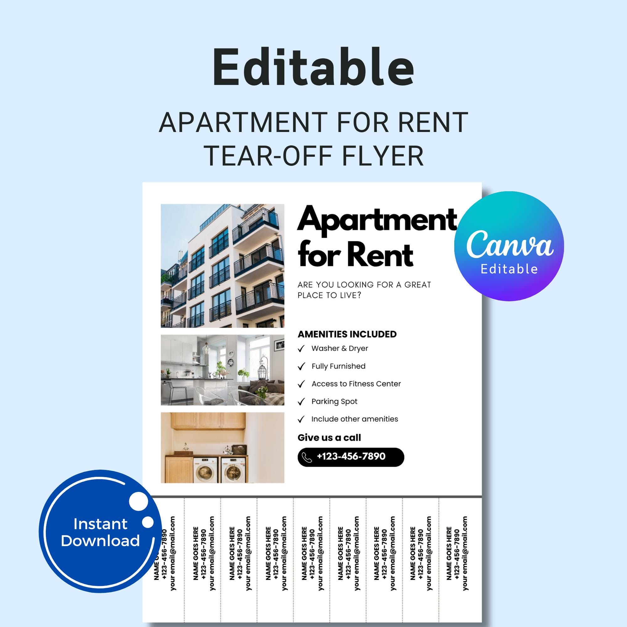 Apartment For Rent Tear-Off Flyer Template: Editable Canva Design (Digital Download, US Letter/A4 Sizes)